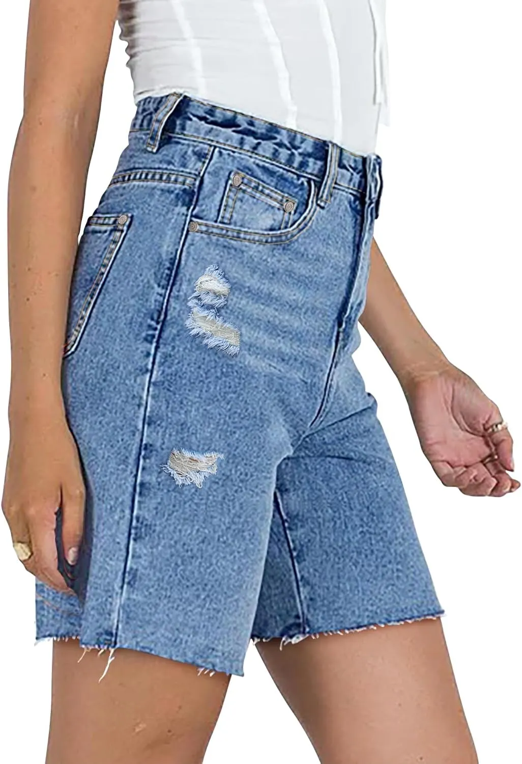 CHICZONE Womens Bermuda Jean Shorts Stretchy Mid Waisted Denim Shorts with Pockets