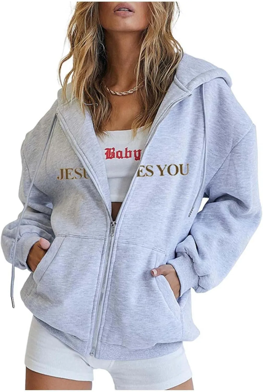 Christian Sweatshirt Women Jesus Loves You Hoodie Oversized Jesus Faith Pullover Inspirational Long Sleeve Tops