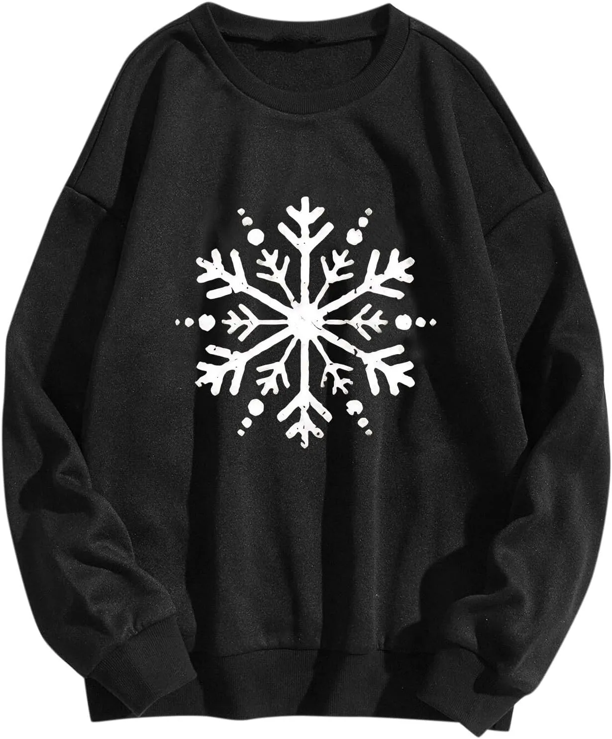 Christmas Sweatshirt for Women Snowflake Graphic Long Sleeve Casual Pullover Drop Shoulder Crewneck Trendy Clothes
