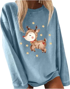 Christmas Sweatshirts Christmas Print Long Sleeved Crew Neck Hoodie Plus Size Womens Sweatshirts Glitter Christmas S