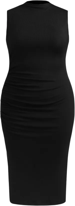 CIDER High Neck Ruched Midi Dress Curve & Plus