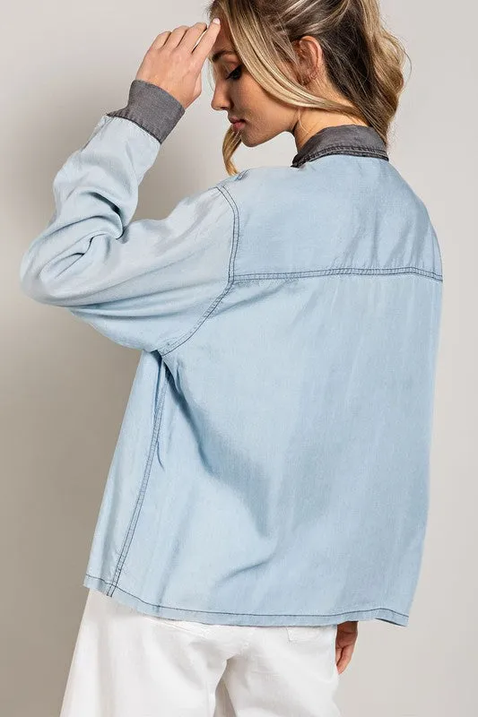 Contrast Tencel Denim Top