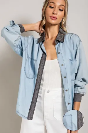 Contrast Tencel Denim Top