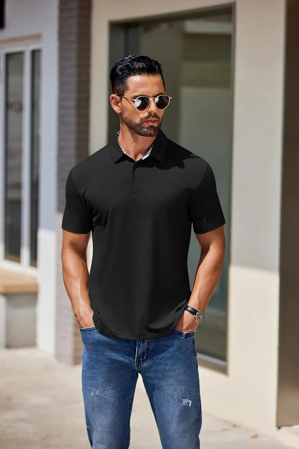COOFANDY Men's Casual Polo Shirts Short Sleeve Classic Basic Tee Button Collar Shirt Summer Golf T-Shirt