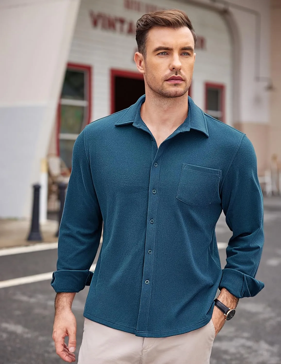 COOFANDY Men's Long Sleeve Button Down Shirt Casual Lightweight Shacket Spring Fall Shirt Jacket Overshirt with Pockets