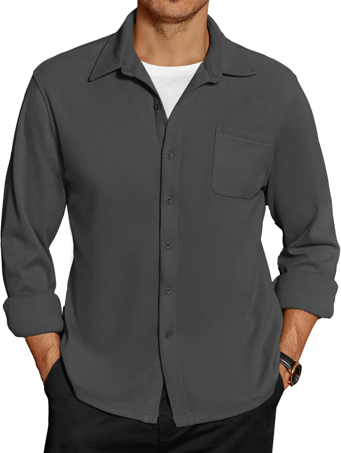 COOFANDY Men's Long Sleeve Button Down Shirt Casual Lightweight Shacket Spring Fall Shirt Jacket Overshirt with Pockets