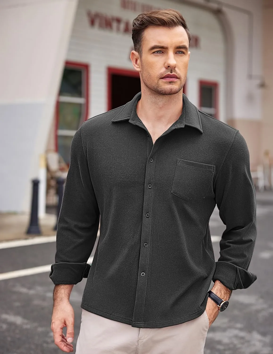 COOFANDY Men's Long Sleeve Button Down Shirt Casual Lightweight Shacket Spring Fall Shirt Jacket Overshirt with Pockets