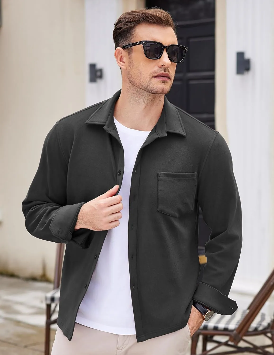 COOFANDY Men's Long Sleeve Button Down Shirt Casual Lightweight Shacket Spring Fall Shirt Jacket Overshirt with Pockets