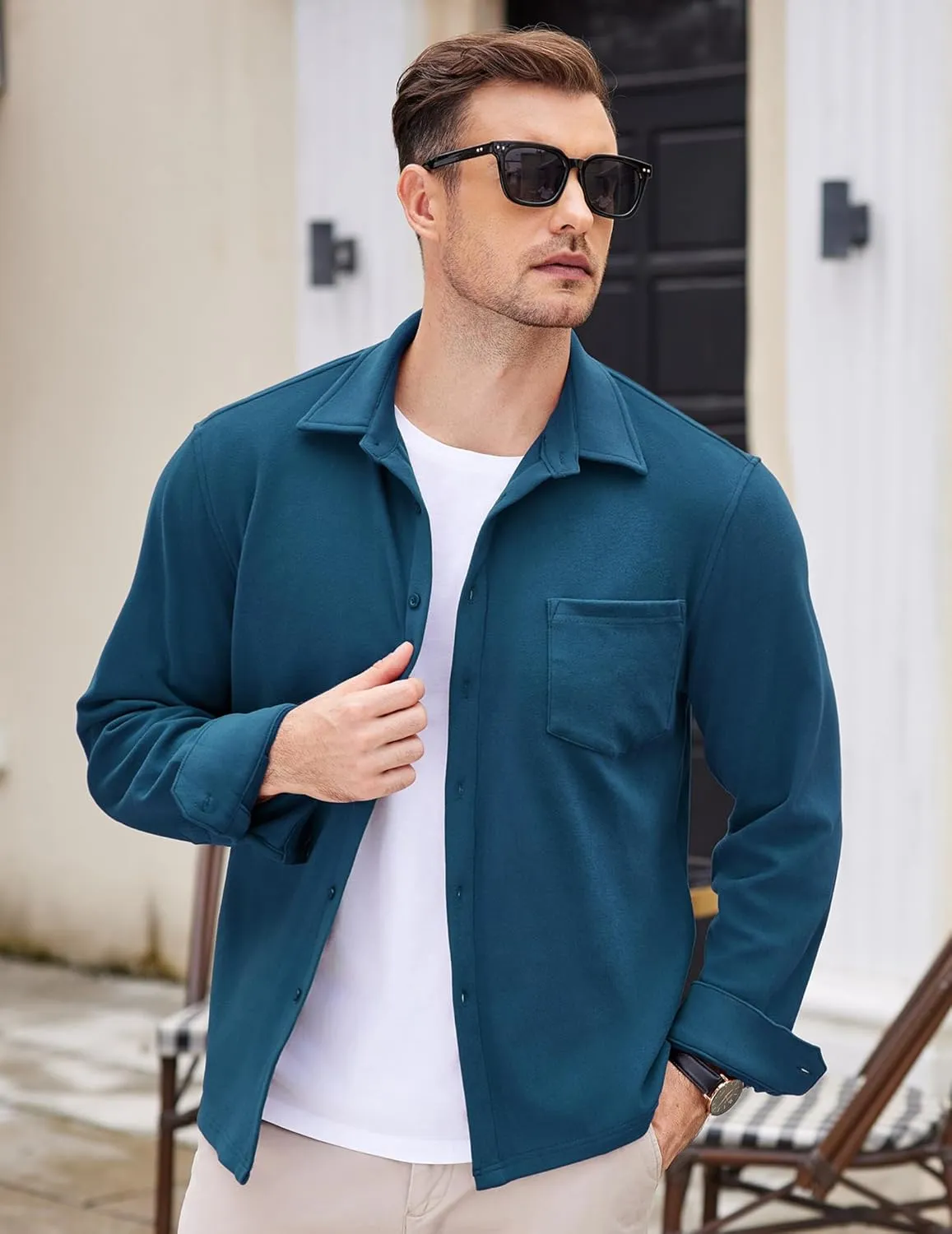 COOFANDY Men's Long Sleeve Button Down Shirt Casual Lightweight Shacket Spring Fall Shirt Jacket Overshirt with Pockets
