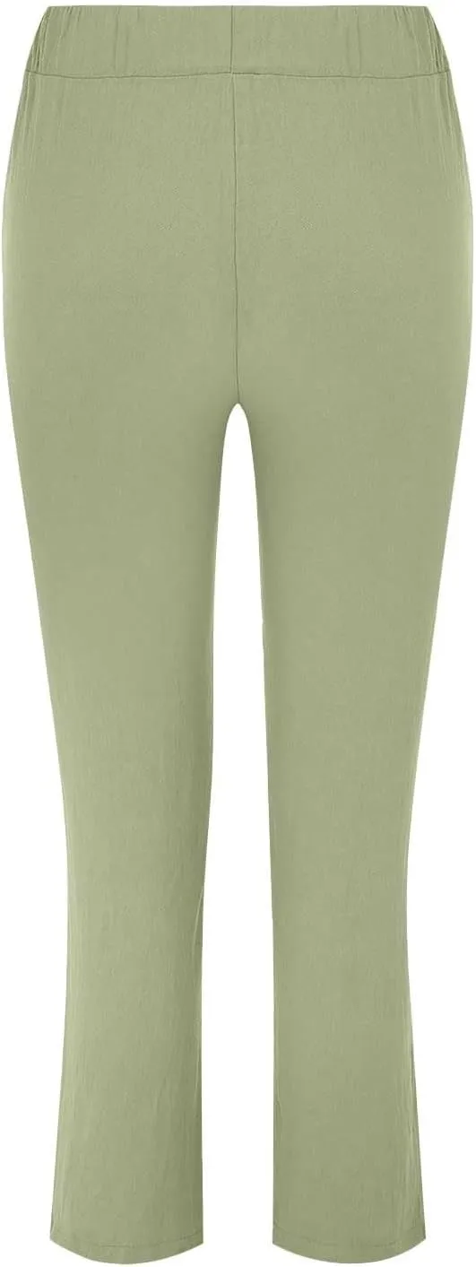 Cotton Linen Pants for Women Summer Straight Leg Loose Lounge Trousers Drawstring Elastic Waist Solid Plus Size Pants