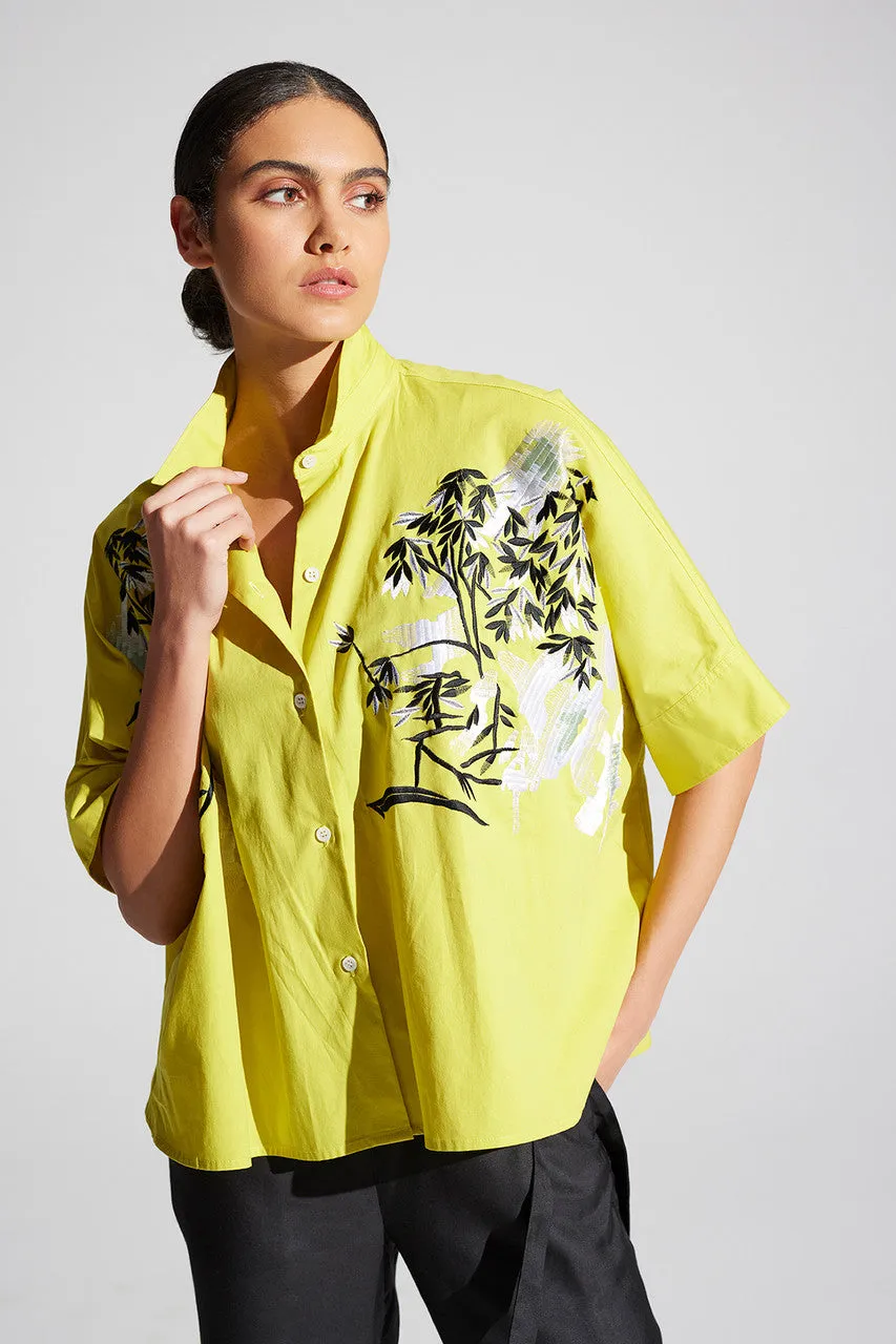 Cotton Poplin Applique Caftan Shirt