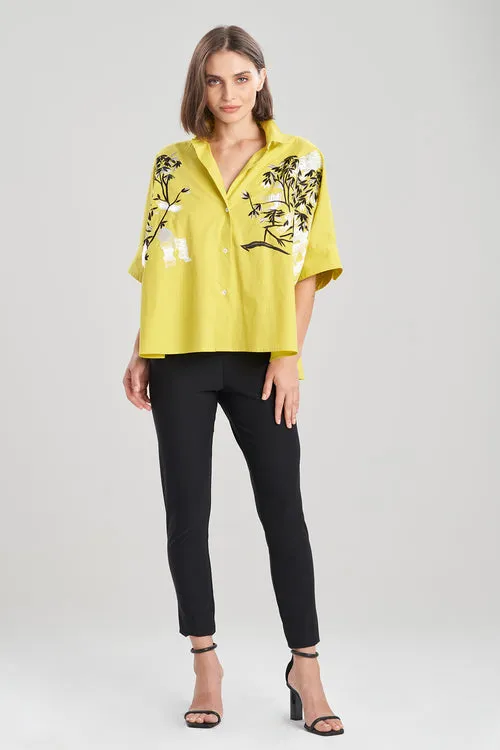 Cotton Poplin Applique Caftan Shirt