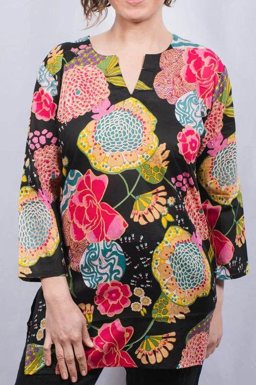 Cotton Tunic Top Mums in Black