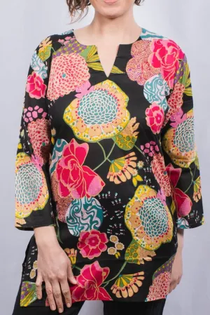 Cotton Tunic Top Mums in Black