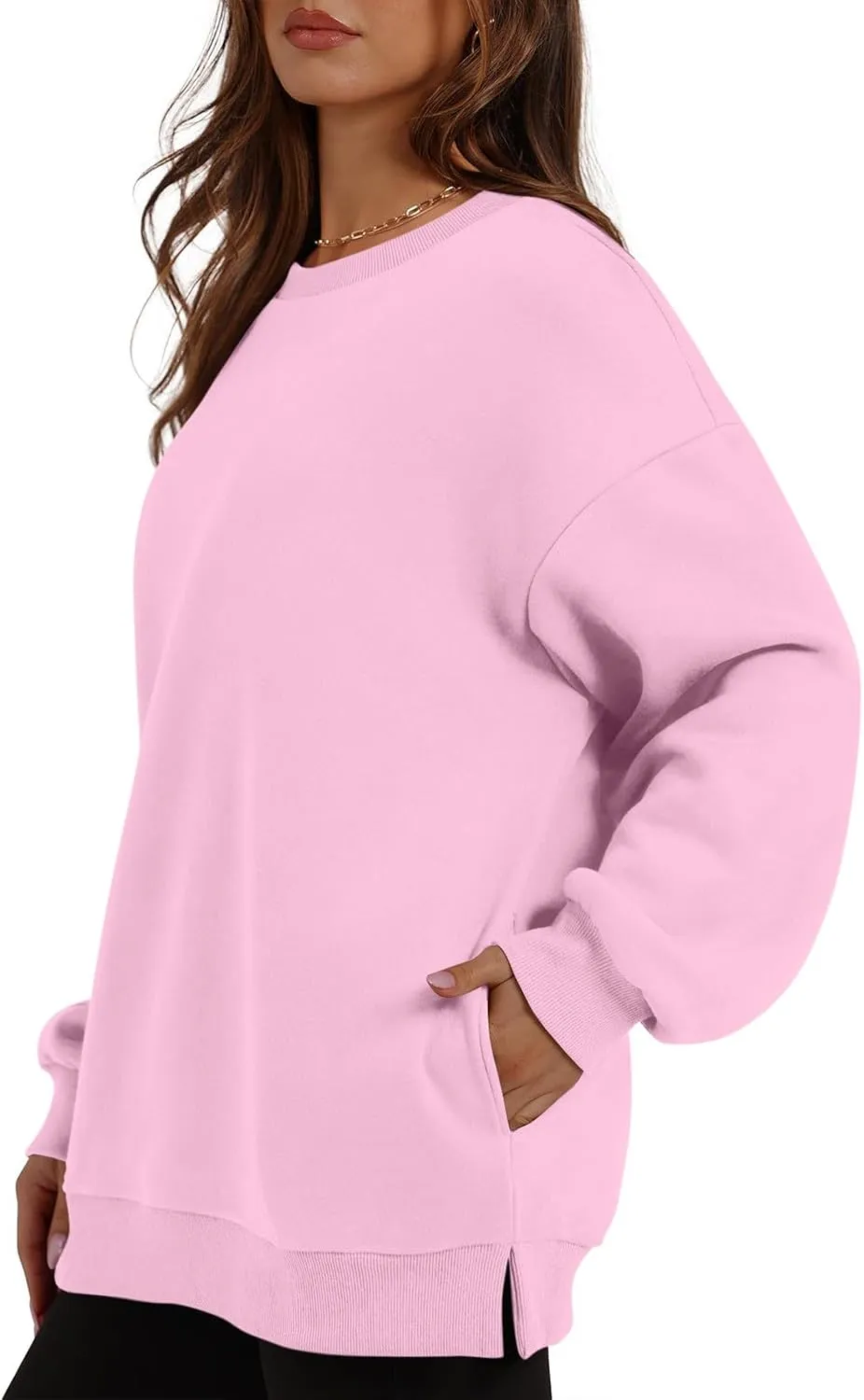 Crewneck Sweatshirts Women Fleece Sweatshirt No Hood Long Sleeve Shirt Hoodies Pullover Casual Loose Fitting Tops
