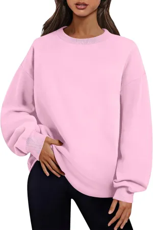 Crewneck Sweatshirts Women Fleece Sweatshirt No Hood Long Sleeve Shirt Hoodies Pullover Casual Loose Fitting Tops