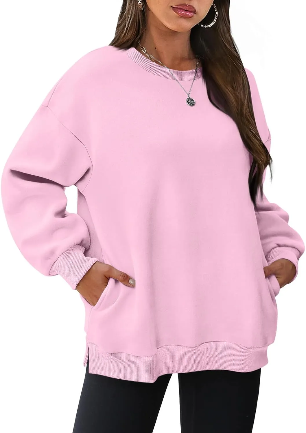 Crewneck Sweatshirts Women Fleece Sweatshirt No Hood Long Sleeve Shirt Hoodies Pullover Casual Loose Fitting Tops