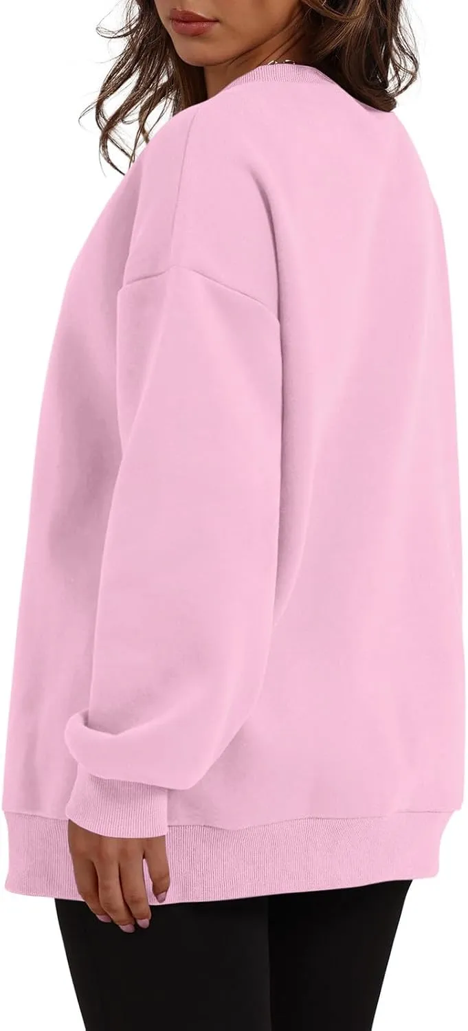 Crewneck Sweatshirts Women Fleece Sweatshirt No Hood Long Sleeve Shirt Hoodies Pullover Casual Loose Fitting Tops