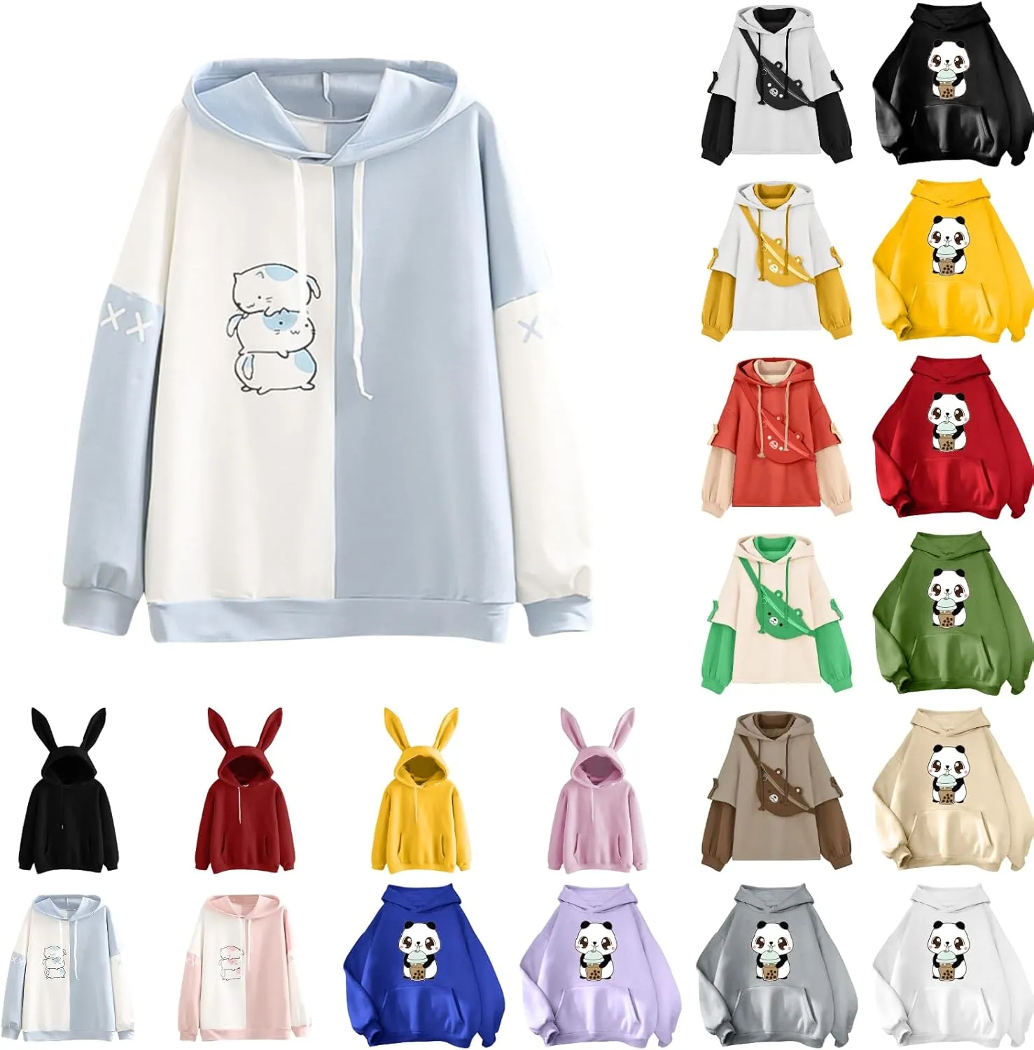 Cute Hoodies for Women Lovely Print Long Sleeved Drawstring Sweatshirts Casual Pullovers Tops with Pocket for Teen Girls