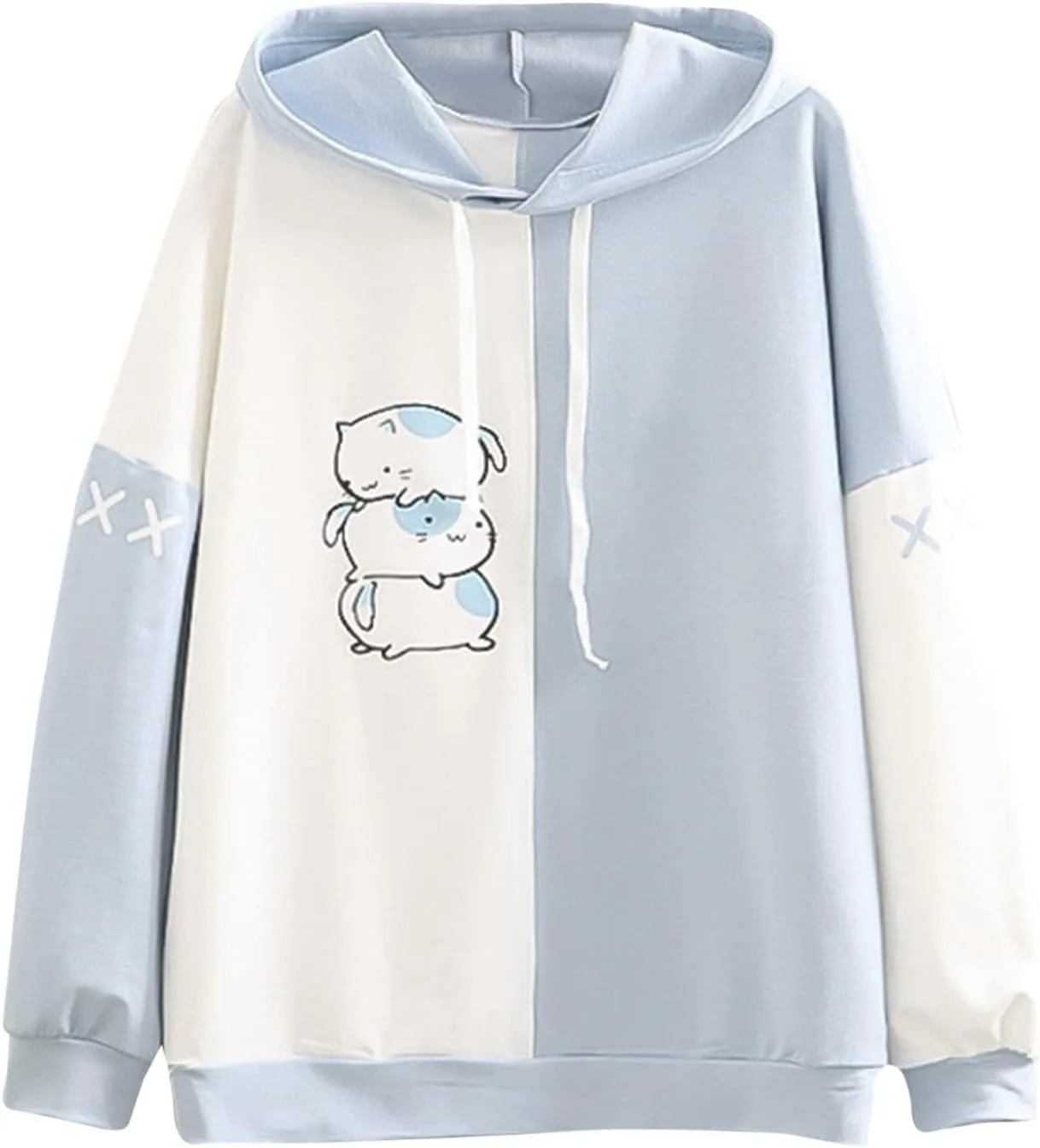 Cute Hoodies for Women Lovely Print Long Sleeved Drawstring Sweatshirts Casual Pullovers Tops with Pocket for Teen Girls