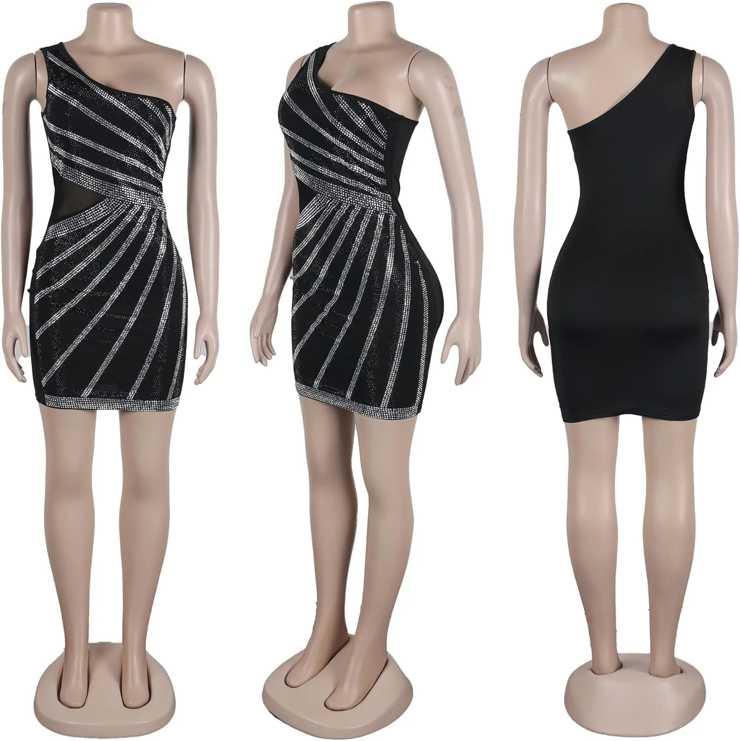 CUTUBLY Sexy Dresses for Women Rhinestone Birsthday Cocktail Christmas Club Going Out Party Bodycon Dresses