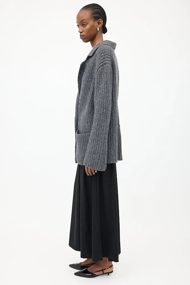 Dark Grey Cashmere & Silk Data Cardigan