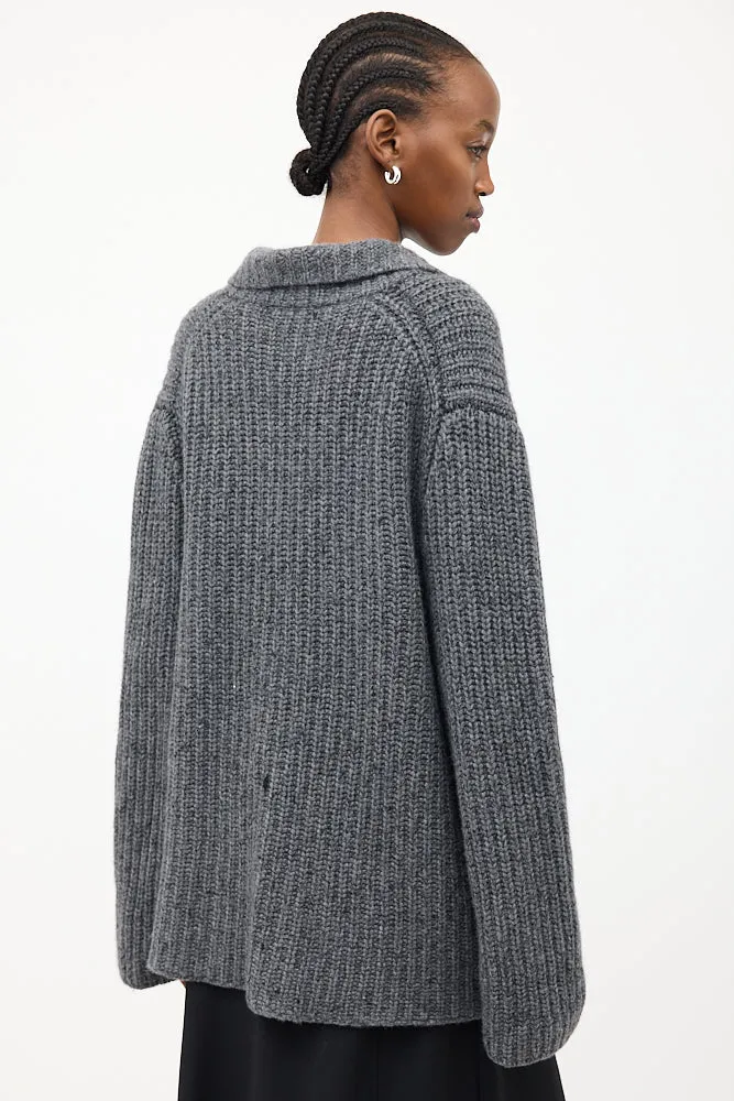 Dark Grey Cashmere & Silk Data Cardigan