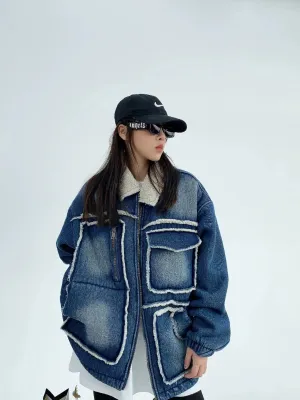 Denim Sherpa-Lined Oversized Coat