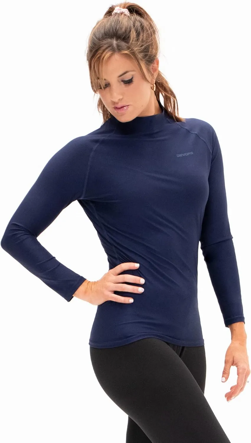 DEVOPS 3 Pack Women's Compression Shirt Dry Fit Turltle Neck Long Sleeve Running Athletic T-Shirt Workout Tops