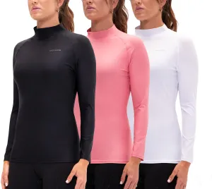 DEVOPS 3 Pack Women's Compression Shirt Dry Fit Turltle Neck Long Sleeve Running Athletic T-Shirt Workout Tops