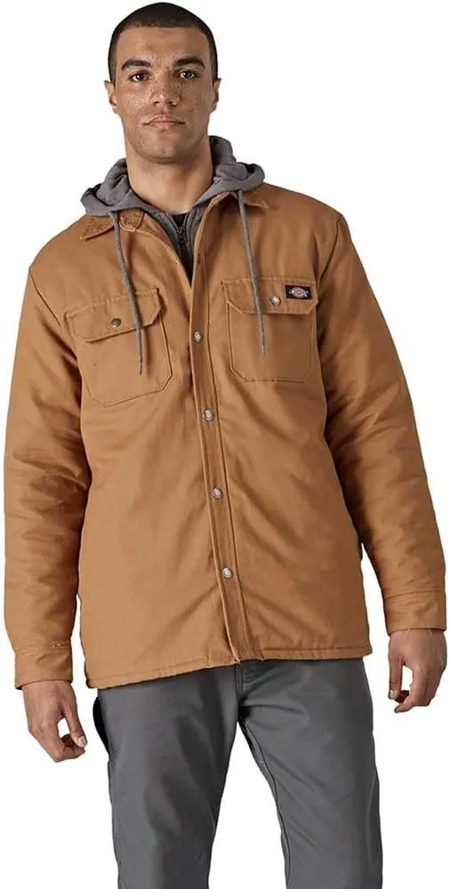 Dickies Men's Fleece Hooded Duck Shirt Jacket with Hydroshield