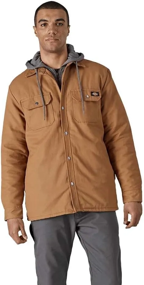 Dickies Men's Fleece Hooded Duck Shirt Jacket with Hydroshield