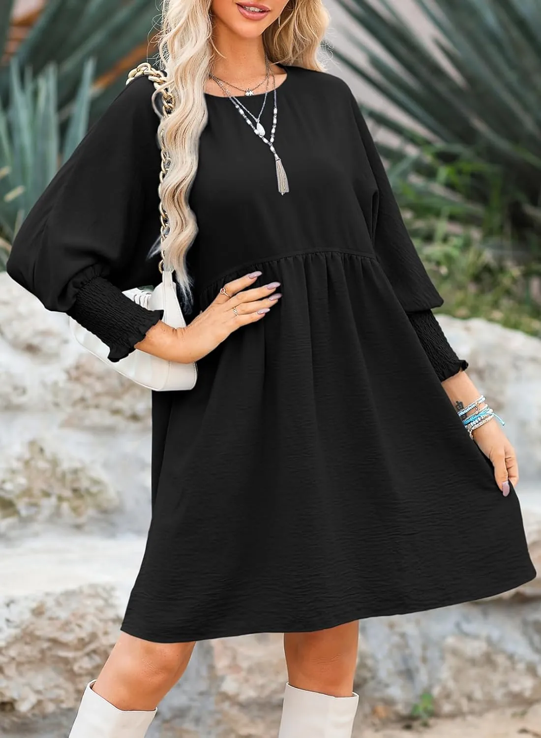 Dokotoo Womens Summer Spring Dresses Casual Tunic Dress Short Sleeve Crew Neck Flowy Swing Mini Dress