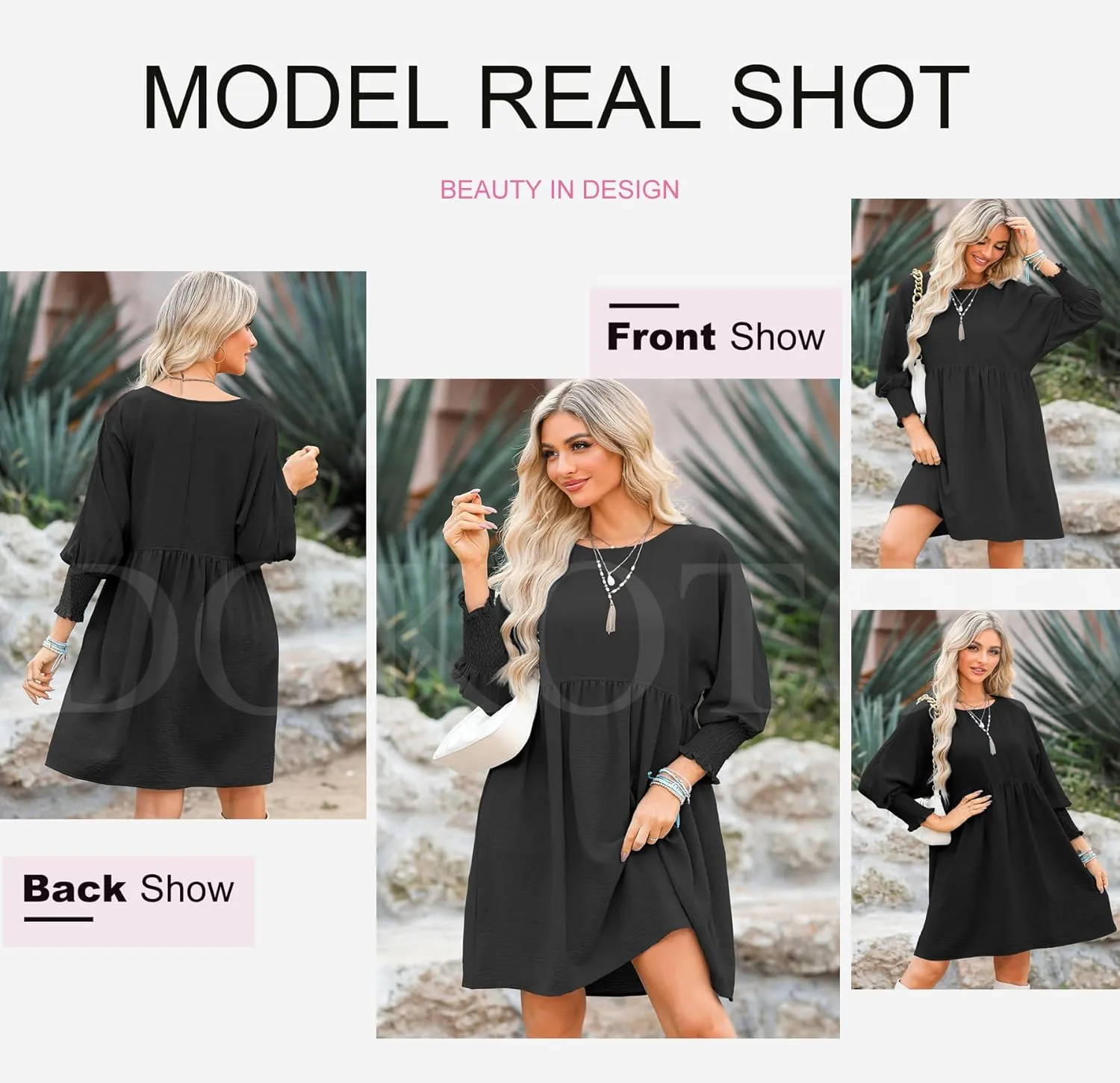 Dokotoo Womens Summer Spring Dresses Casual Tunic Dress Short Sleeve Crew Neck Flowy Swing Mini Dress