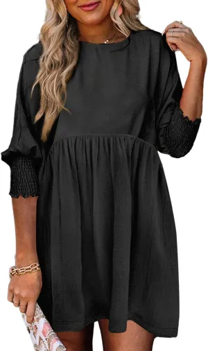 Dokotoo Womens Summer Spring Dresses Casual Tunic Dress Short Sleeve Crew Neck Flowy Swing Mini Dress