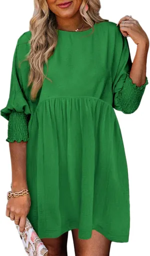 Dokotoo Womens Summer Spring Dresses Casual Tunic Dress Short Sleeve Crew Neck Flowy Swing Mini Dress