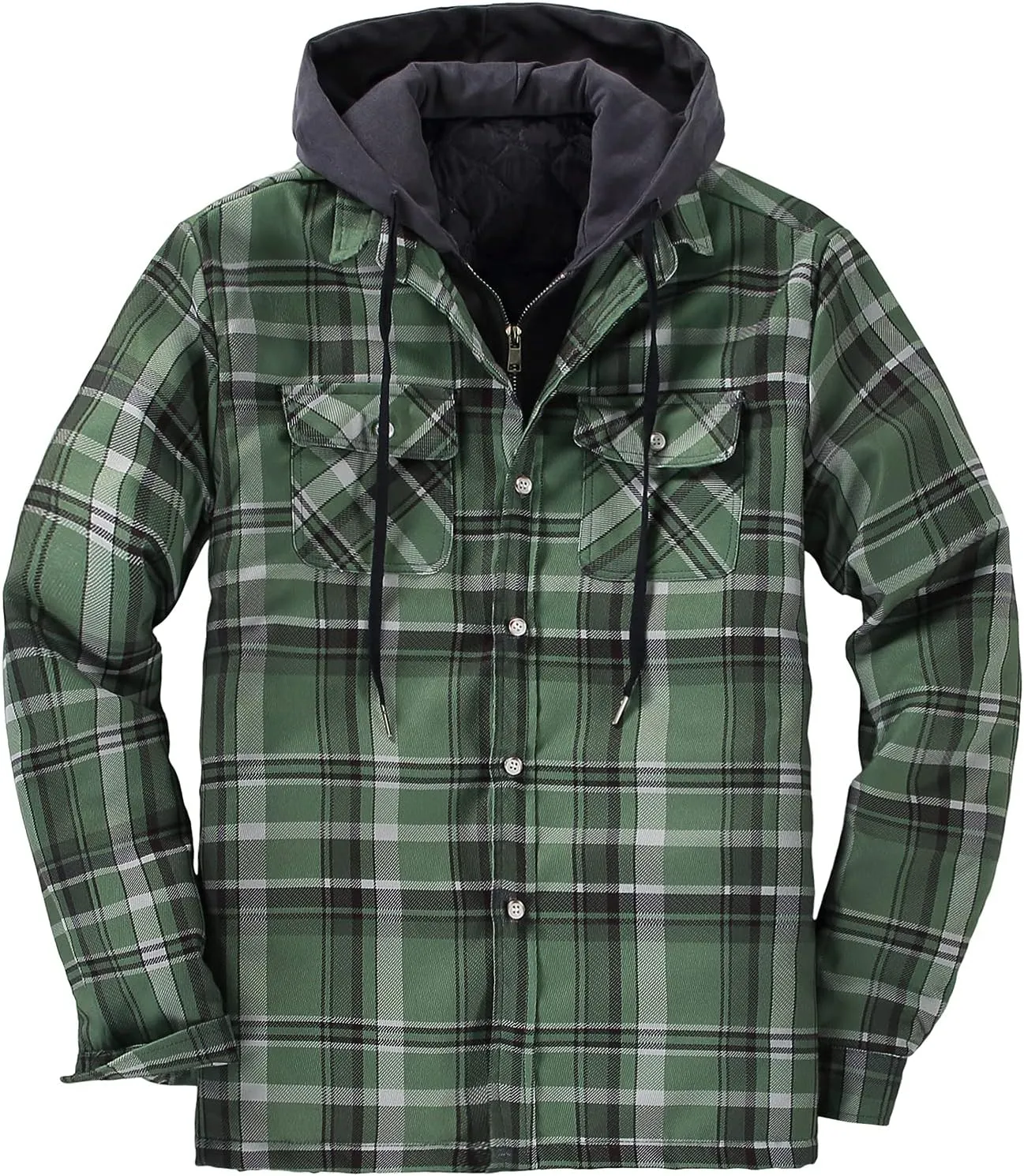 DOSLAVIDA Men's Flannel Shirt Jacket Quilted Lined Winter Coat Long Sleeve Button Dwon Shirt Warm Hooded Plaid Jacket