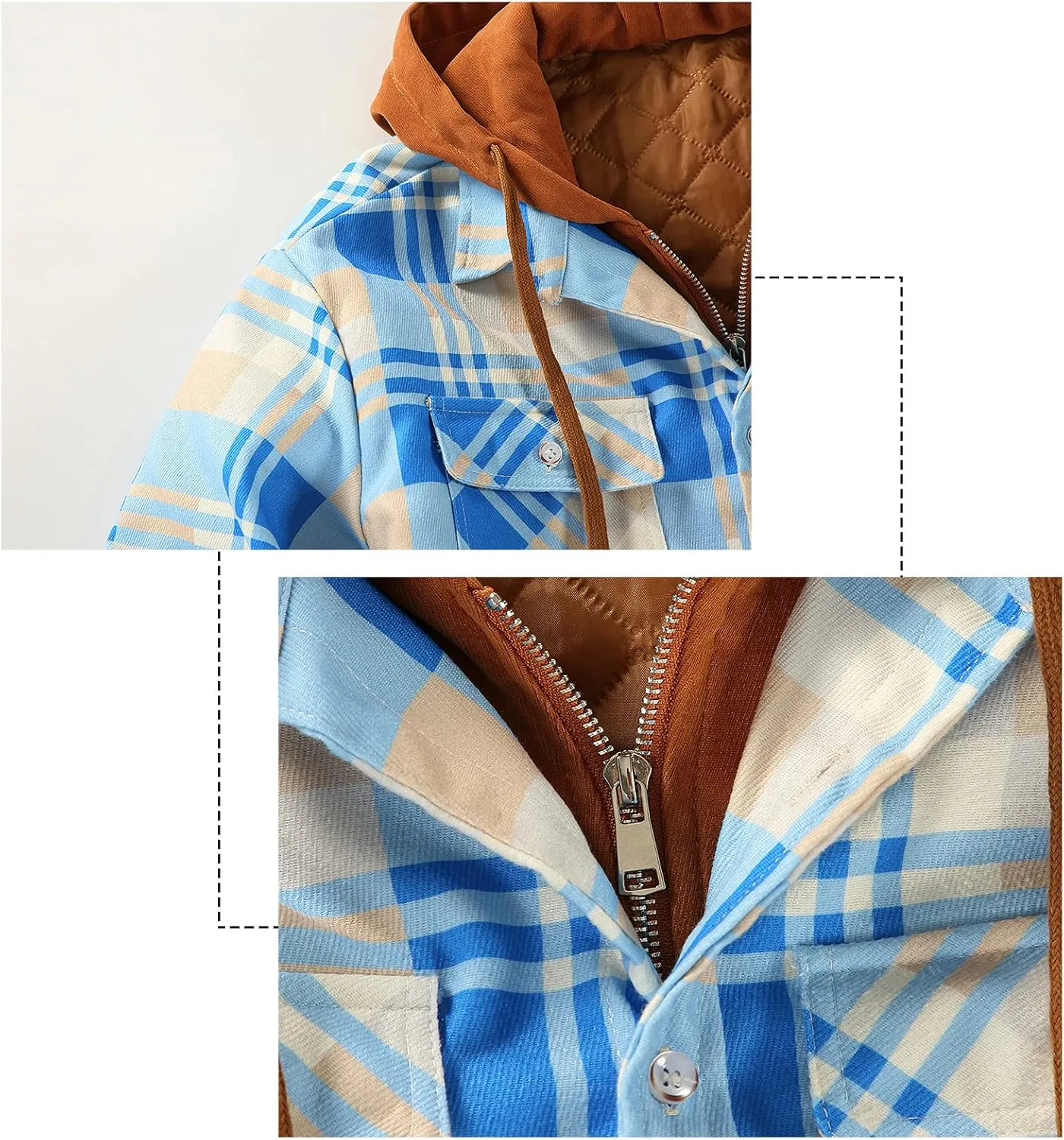 DOSLAVIDA Men's Flannel Shirt Jacket Quilted Lined Winter Coat Long Sleeve Button Dwon Shirt Warm Hooded Plaid Jacket