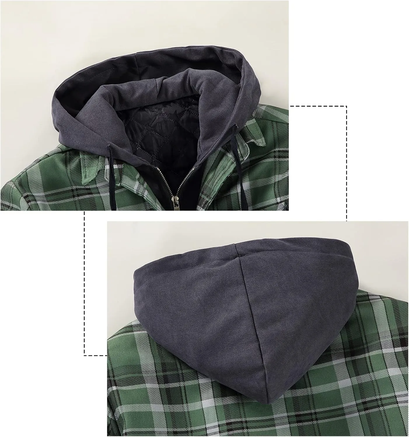 DOSLAVIDA Men's Flannel Shirt Jacket Quilted Lined Winter Coat Long Sleeve Button Dwon Shirt Warm Hooded Plaid Jacket