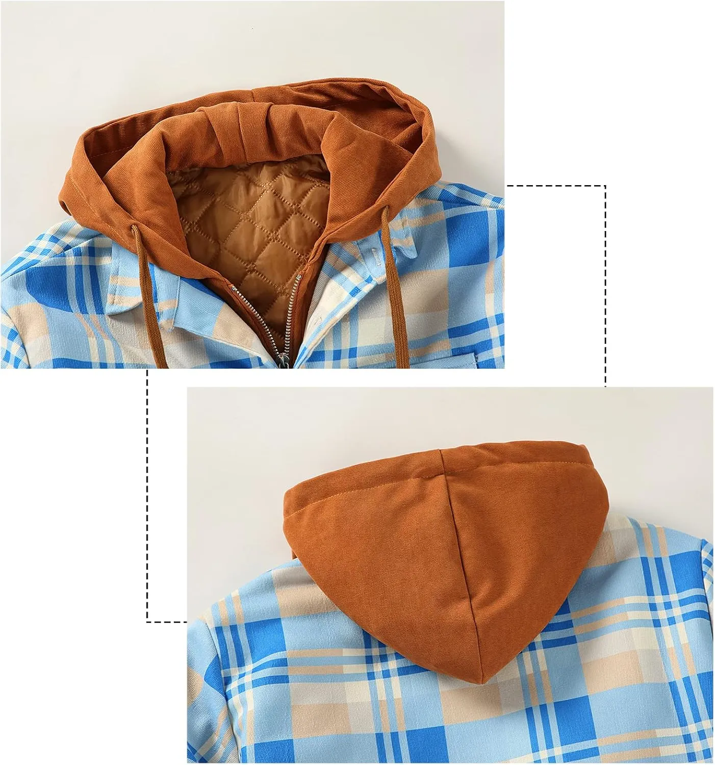 DOSLAVIDA Men's Flannel Shirt Jacket Quilted Lined Winter Coat Long Sleeve Button Dwon Shirt Warm Hooded Plaid Jacket