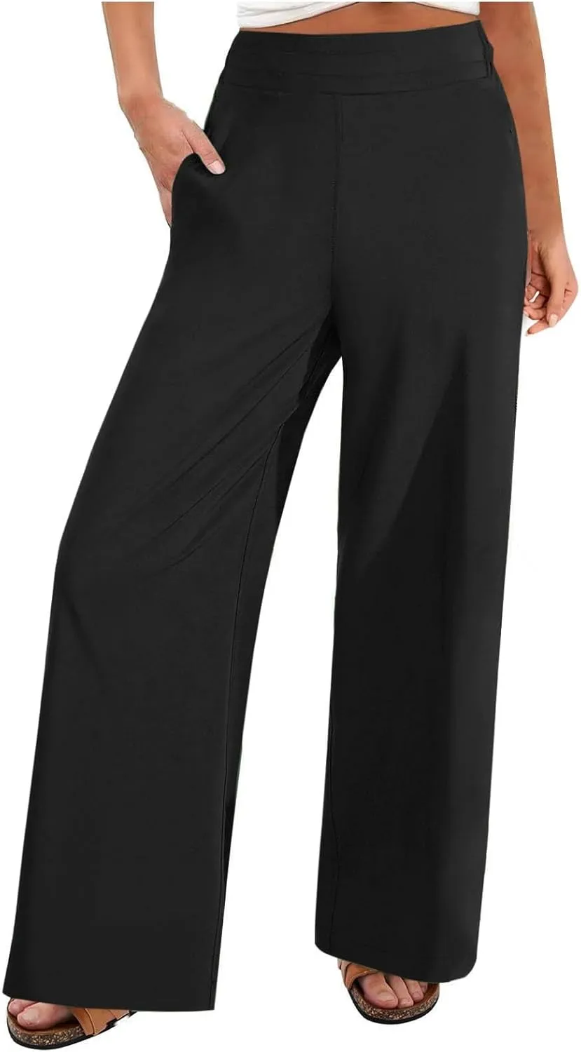 Dressy High Waist Wide Leg for Women Business Work Casual Pants Elegant Loose Fit Solid Straight Leg Trousers