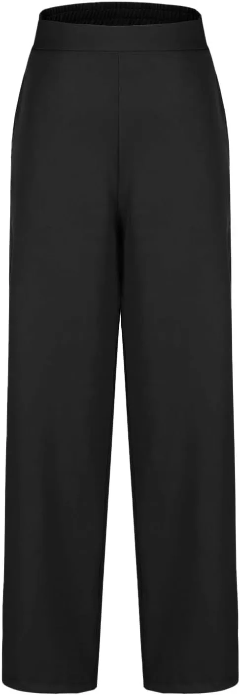 Dressy High Waist Wide Leg for Women Business Work Casual Pants Elegant Loose Fit Solid Straight Leg Trousers
