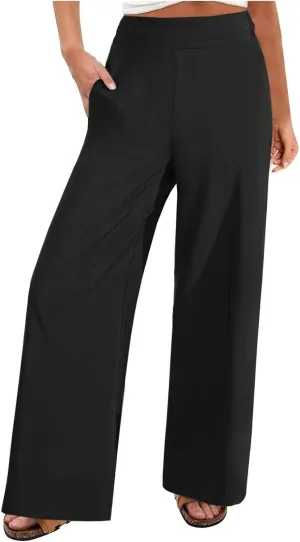 Dressy High Waist Wide Leg for Women Business Work Casual Pants Elegant Loose Fit Solid Straight Leg Trousers