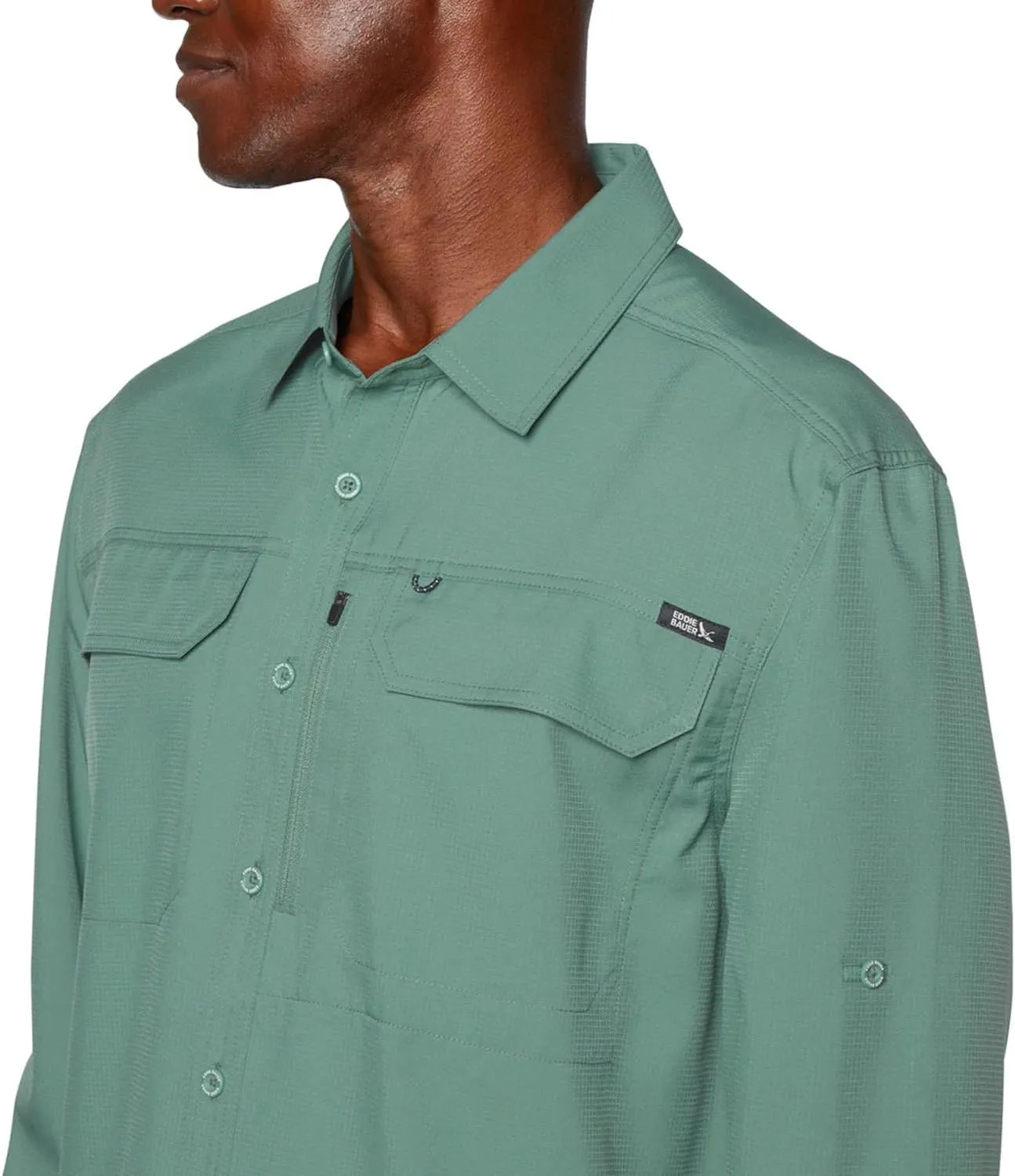 Eddie Bauer Men's Long Sleeve Woven Tech Shirt, UPF 50 Collared Button-Up Shirt, Hiking Fishing & Outdoor Work Shirts for Men