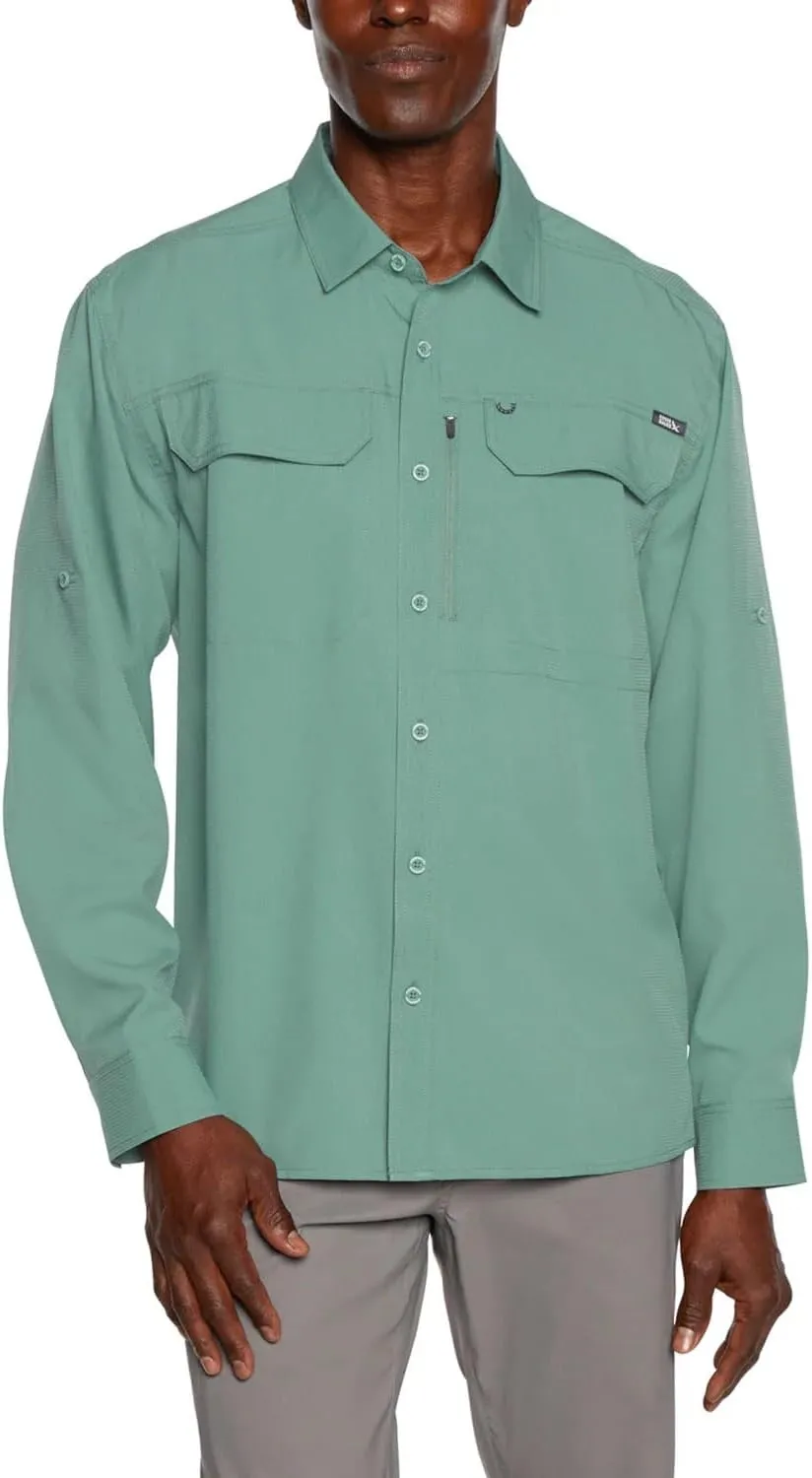 Eddie Bauer Men's Long Sleeve Woven Tech Shirt, UPF 50 Collared Button-Up Shirt, Hiking Fishing & Outdoor Work Shirts for Men