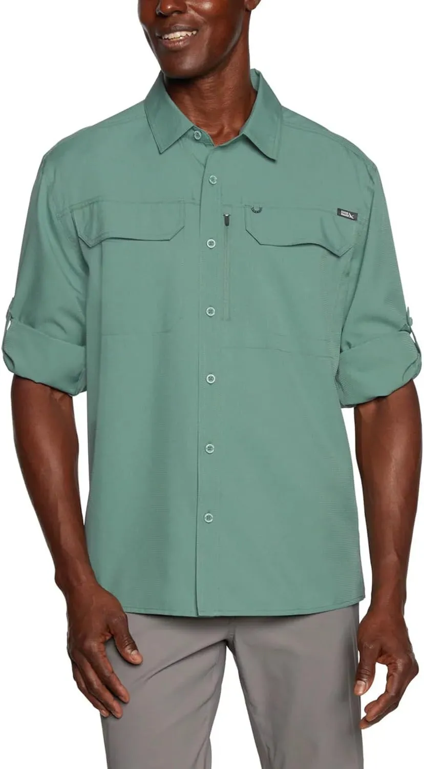 Eddie Bauer Men's Long Sleeve Woven Tech Shirt, UPF 50 Collared Button-Up Shirt, Hiking Fishing & Outdoor Work Shirts for Men