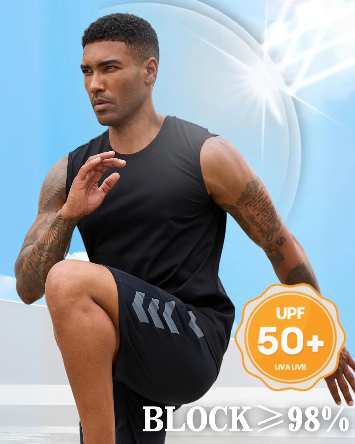 EKLENTSON Men's Tank Tops UPF 50  Sleeveless Shirt Lightweight Cooling Muscle Tee Sun Protection Quick Dry Workout Shirt