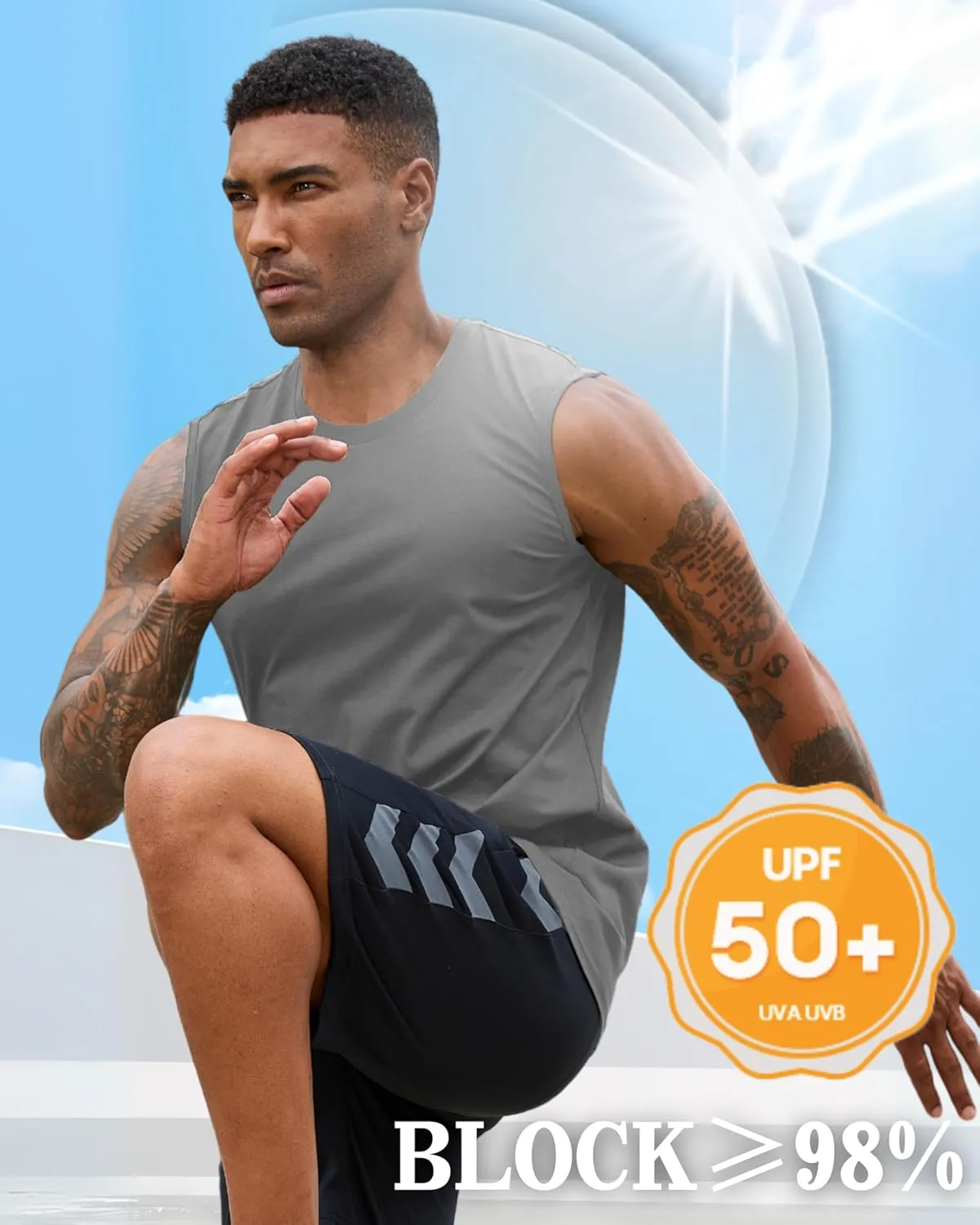 EKLENTSON Men's Tank Tops UPF 50  Sleeveless Shirt Lightweight Cooling Muscle Tee Sun Protection Quick Dry Workout Shirt