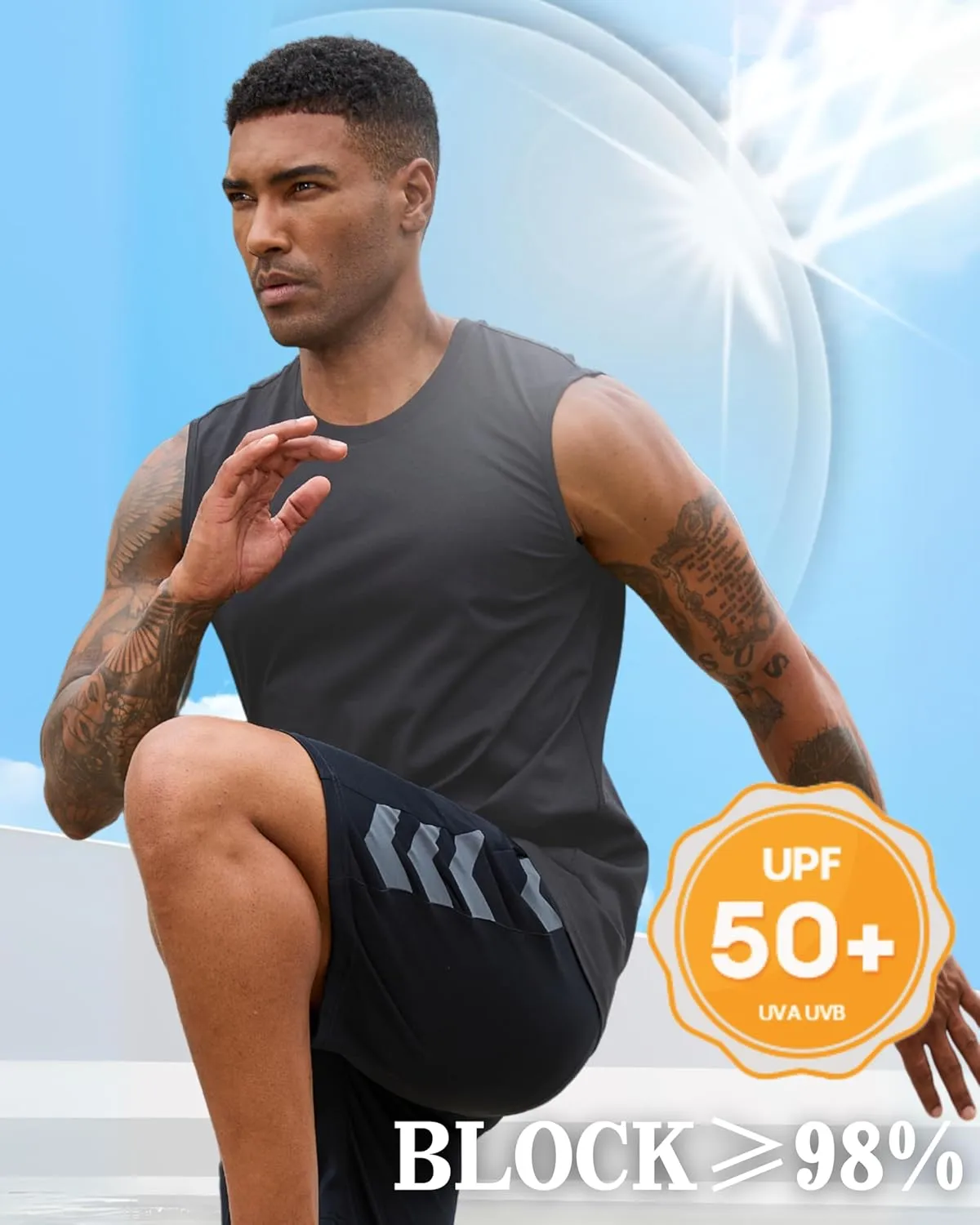 EKLENTSON Men's Tank Tops UPF 50  Sleeveless Shirt Lightweight Cooling Muscle Tee Sun Protection Quick Dry Workout Shirt