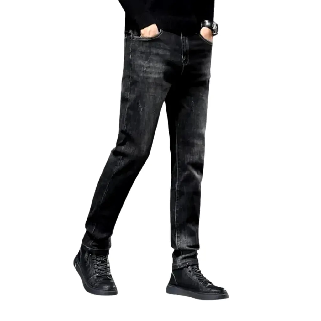 Elastic dark padded jeans for men